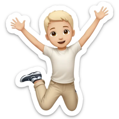 child jumping with arms up, cheerful and energetic, motion lines to show action sticker