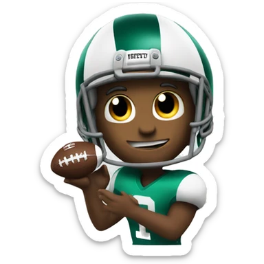 A football emoji wearing a tiny helmet and making a touchdown pose sticker
