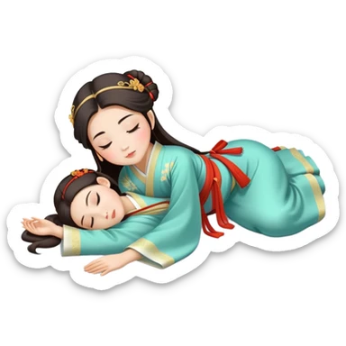 Beautiful girl in Hanfu lying on the ground sleeping sticker