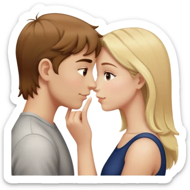 A white girl with brown hair and a white boy with blonde hair touching noses sticker