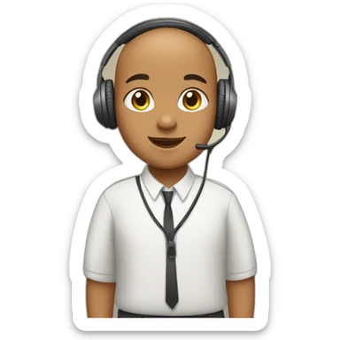 bald overweight brown indian child wearing headphones and school uniform sticker