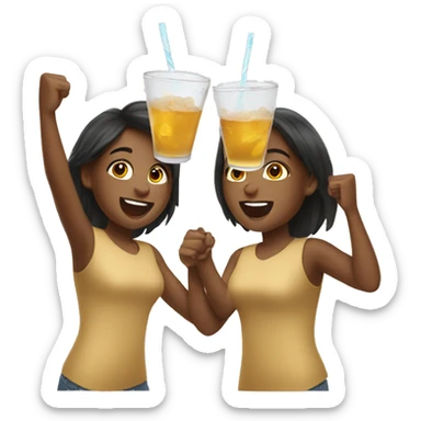 Two brown girls cheering drink sticker