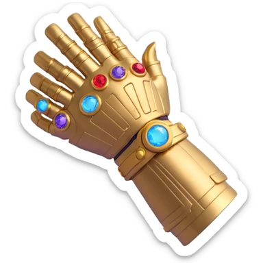 Thanos' gauntlet doing a finger snap, 3D emoji style, shiny metal, glowing gem effects, transparent background sticker