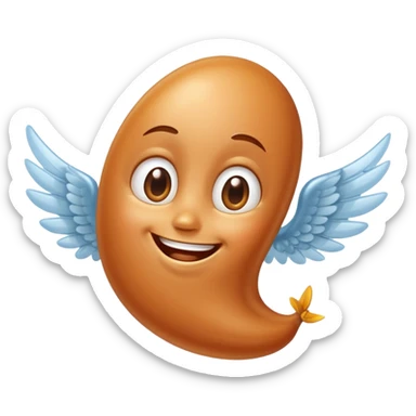 Create a baked bean that is flying with a face on it sticker