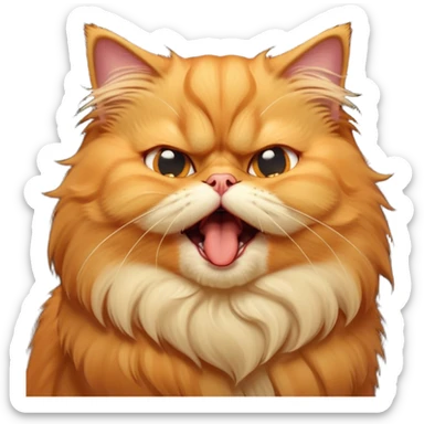 Cinematic Derpy Grumpy Comical Orange Persian Cat Portrait Emoji, Head tilted playfully with an adorably awkward yawning expression, fluffy orange fur with soft cream and golden undertones, Simplified yet hilariously derpy features, highly detailed, glowing with a warm but slightly confused glow, high shine, a mix of lazy and clueless, stylized with a touch of whimsy, bright but with a completely derpy and grumpy face, soft glowing outline, capturing the essence of a quirky yet chubby, grumpy kitty, so endearing it feels like it could stretch out of the screen and demand attention with its wonderfully derpy charm while yawning! sticker
