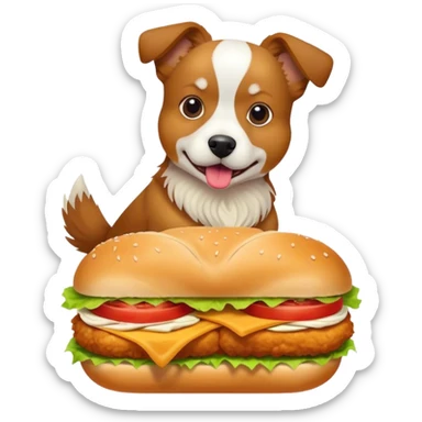 A dog eating a chicken sandwich  sticker