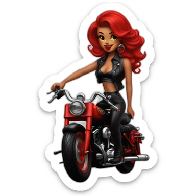 Chica pin up pelo rojo sobre moto Harley Davidson negra sticker