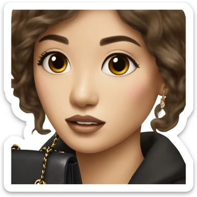 Realistic brown hair Chanel Asian Girl with Birkin bag and Chanel necklace sticker