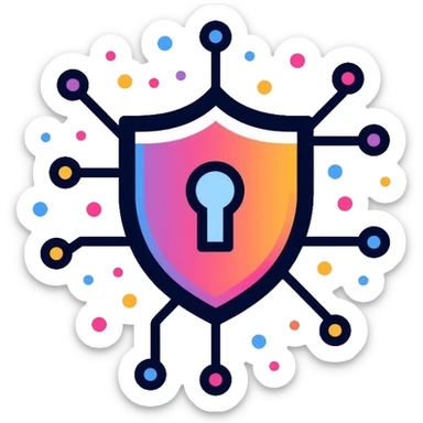 A secure network logo with shield and digital network nodes sticker