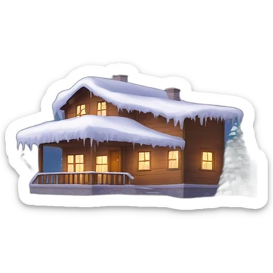 Casa con nieve en el techo y luces calidas sticker
