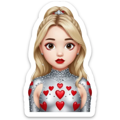 Sabrina carpenter in silver rhinestone bodysuit with red kiss marks all over it sticker