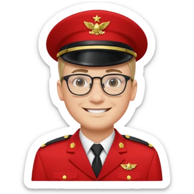 Smiling military man with glasses in red uniform sticker