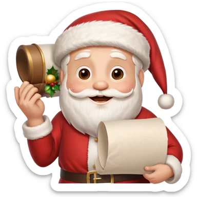 drunk santa holding up a white unfurled scroll with nothin on it sticker