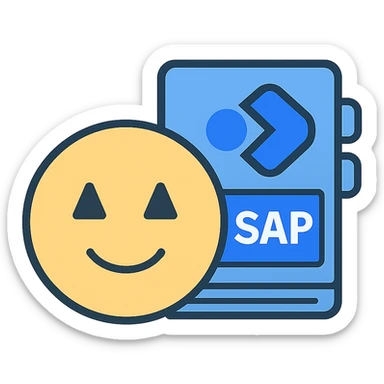 minimal unified emoji with abstracted LeanIX and SAP logos merged with a catalog symbol, essential lines only, blue-gray color palette, modern outline style sticker