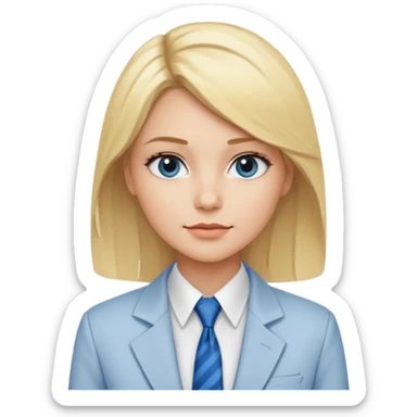 une femme blonde jolie avec des jolies traits avec une chemise blanche et une veste a manche longues et cravate bleu sticker