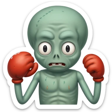 Squidward getting beat up by mr Krabs  sticker