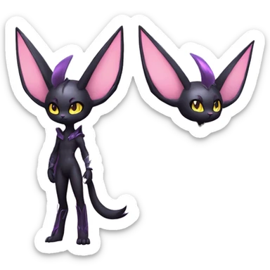 Shiny Cool Punk pastel Black beautiful ethereal fantasy Kawaii Sona Umbreon-Espeon-Litten-Fakemon-cat-animal with edgy bat-wings-ears vtuber model Full Body sticker