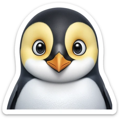 cinematic-cute-emperor-penguin-portrait-emoji,-head-tilted-playfully-and-inquisitively,-with-glossy,-pristine-plumage-accented-by-a-bright-beak-and-round,-sparkling-eyes-filled-with-curiosity,-simplified-yet-irresistibly-adorable-features zoomed into the face sticker