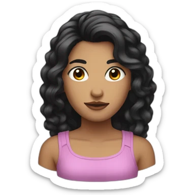 round medium face black hair part in the middle dark eyes sticker