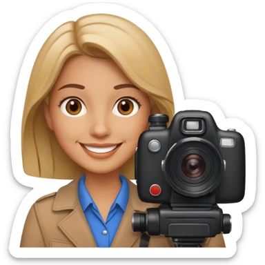 a white journalist with a camera sticker