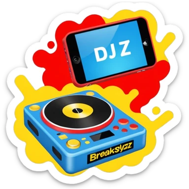 un gif texte qui défile  "BREAKSTYLEZ TV"  change de couleur sur fond noir sur le theme dj sticker