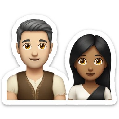 Indian girl with black hair and brunette white guy sticker