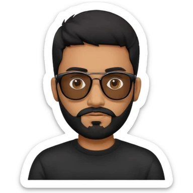 Indian man with  black hair and beard and black sunglasses and black jumper sticker