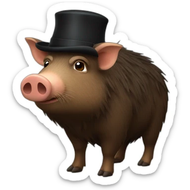 a wild brown boar tired of life with stubble in a black jacket and a black winter hat sticker