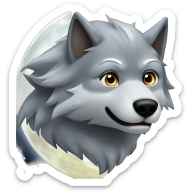 Silver wolf with whings in front of the moon howling, he has dark brown eyes sticker