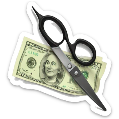 a pair of scissors cutting a banknote sticker