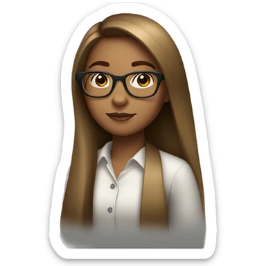 A girl with long, straight hair and light brown skin, wearing glasses. sticker