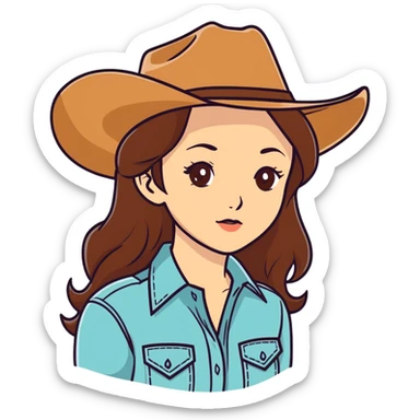 White Woman with brown hair and brown eyes wearing cowgirl hat  sticker