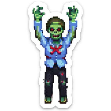 isometric zombie with arms raised in the air sticker