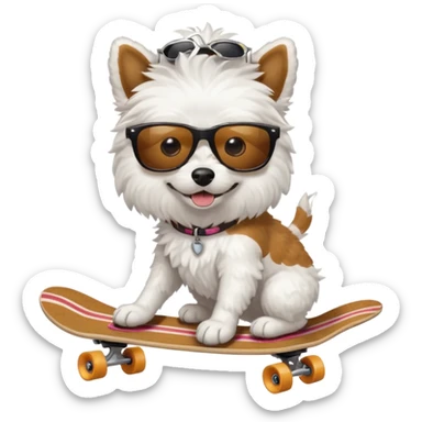 Dog White fluffy skate board sunglasses sticker