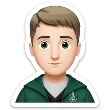 Scott Fern is Adrian Pucey  in harry potter, wear hogwarts slytherin uniform, crew cut hair sticker