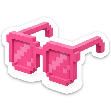 Voxel-style pink glasses with pink lenses, no background, following the silhouette from the reference image, with a different pattern. sticker