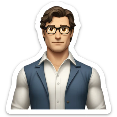 wide shot portrait of clark kent with high great-looking hair and casual white shirt no tie sticker