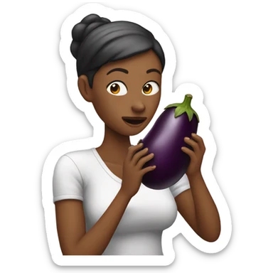Woman eating whole eggplant sticker