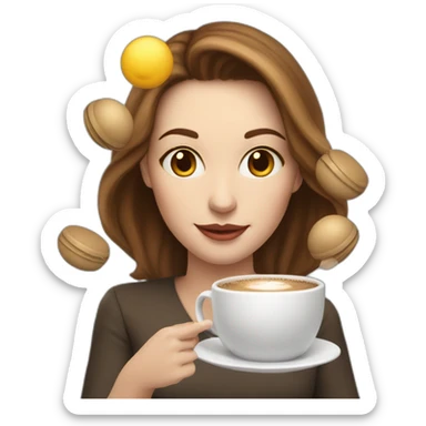 woman juggler with brown hair and pale skin juggling coffee cups and tiny laptop balls sticker