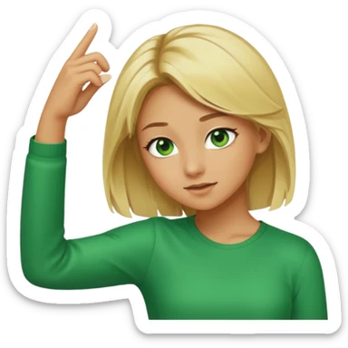 Blonde girl tan skin green eyes dabbing sticker