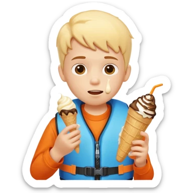boy kid wearing lifejacket, eating ice cream sticker