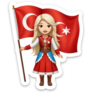ultra sexy happy Turkish girl with Turkish flag in national outfit, full body, long bright hair sticker