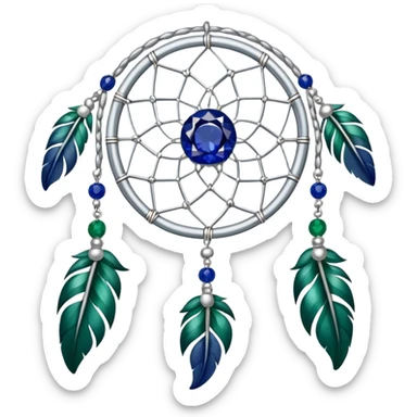 Silver Dreamcatcher with sapphire-stones and emerald-stones sticker