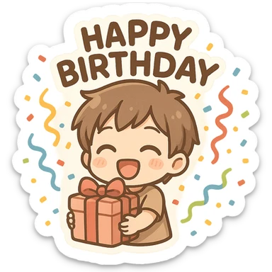 happy birthday, gift box, streamers, celebration sticker