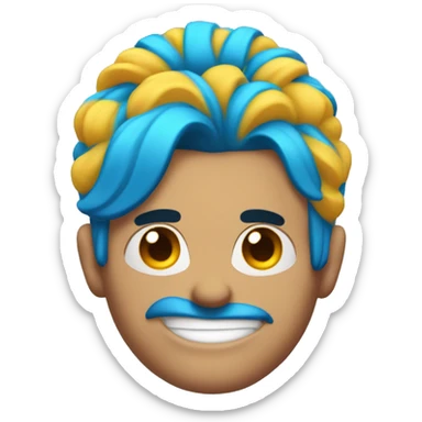 blue hair updo muscle man smiling with scars on eyes sticker