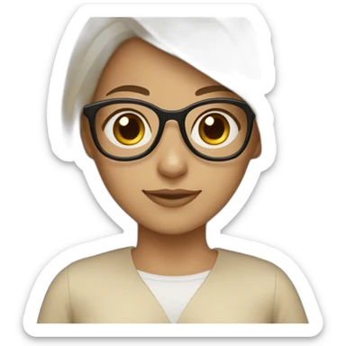 A saudi girl with medium dark brown hair and dark brown eyes and beige skin wearing glasses sticker