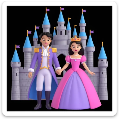 prince and princess disny dress close up photo in castle sticker