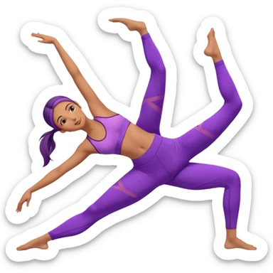 A flexible woman in purple outfit stretching sideways in triangle pose, minimalist background, soft lighting. sticker