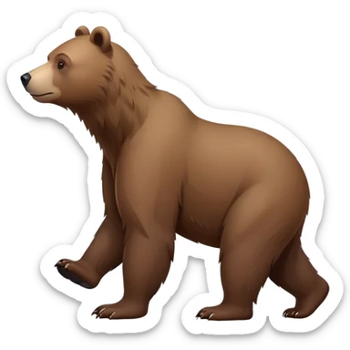 Minimalist brown bear walking on four paws, realistic features, simple design sticker