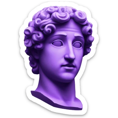 an EMOJI OF A ancient young greek statue, wearing VR headset, purple colors, DIGITAL UNIVERSE sticker